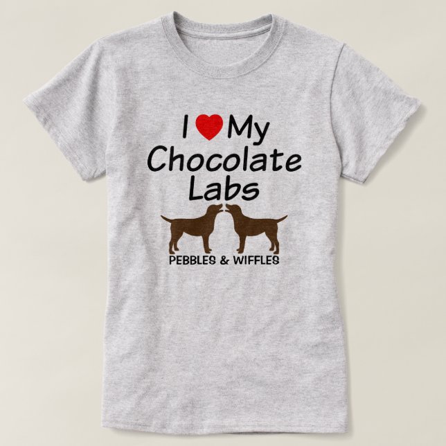 I Kärlek My Two Chocolate Lab Hundar Tee (Design framsida)