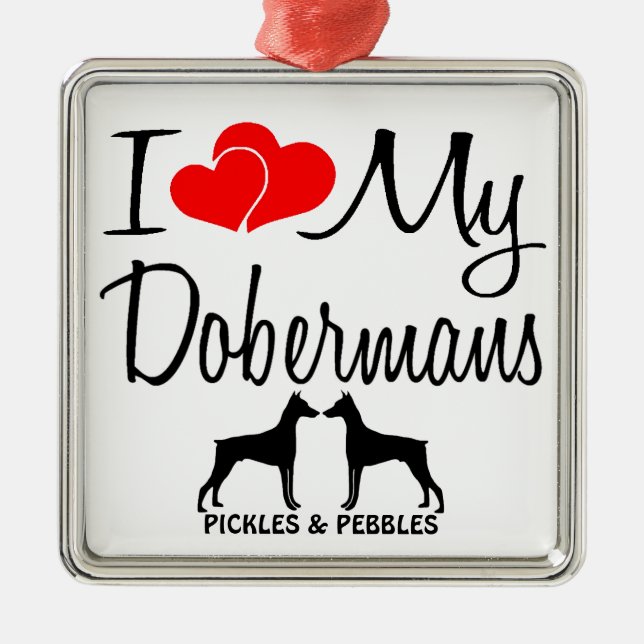 I Kärlek My Two Doberman Hund Julgransprydnad Metall (Framsidan)