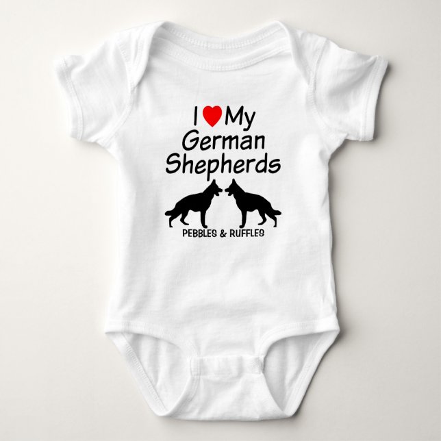 I Kärlek My Two German Shepherd Hundar T Shirt (Framsida)
