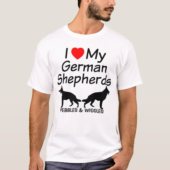 I Kärlek My TWO German Shepherds Tee Shirt (Framsida)