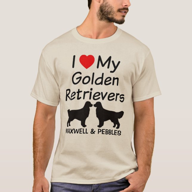 I Kärlek My TWO Golden Retrievers T Shirt (Framsida)