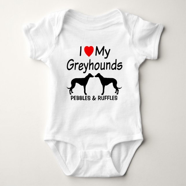 I Kärlek My TWO Greyhound Hundar Tee (Framsida)