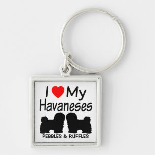 I Kärlek My TWO Havanese Hundar Fyrkantig Silverfärgad Nyckelring