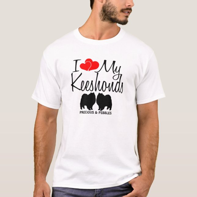 I Kärlek My Two Keeshond Hundar T-shirt (Framsida)