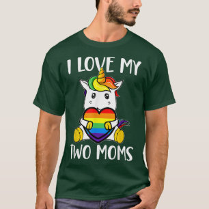I Kärlek My Two Mammor Cute LGBT Gay Ally Unicorn T Shirt