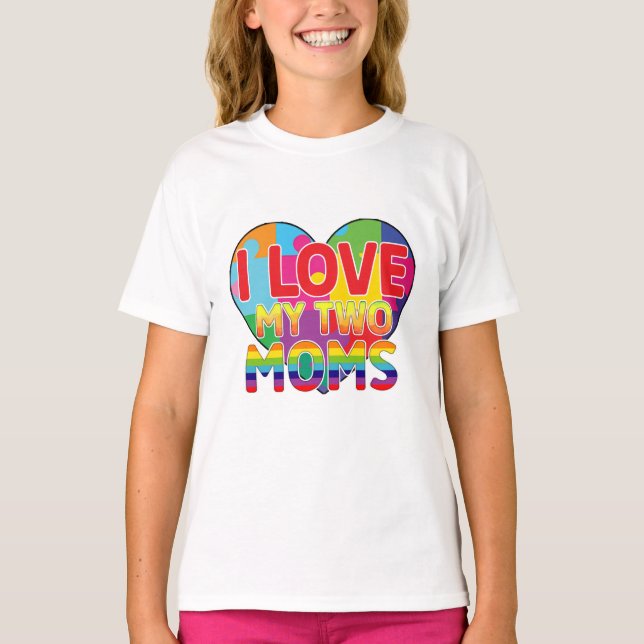 I Kärlek My Two Mammor T Shirt (Framsida)