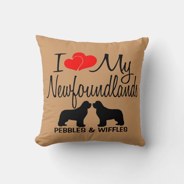 I Kärlek My TWO Newfoundland Hundar Kudde (Framsida)