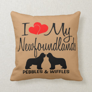 I Kärlek My TWO Newfoundland Hundar Kudde