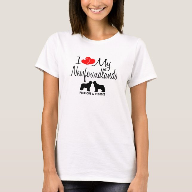 I Kärlek My Two Newfoundland Hundar Tee Shirt (Framsida)