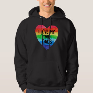 I Kärlek My Two Pappor HBT Flagga Lesbisk Pride Pa Hoodie
