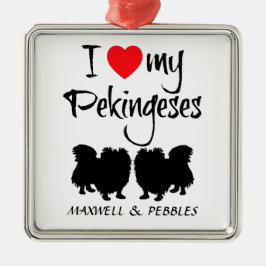 I Kärlek My Two Pekingese Hundar Julgransprydnad Metall