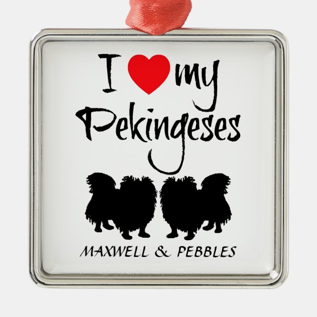 I Kärlek My Two Pekingese Hundar Julgransprydnad Metall (Framsidan)