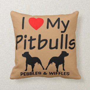 I Kärlek My TWO Pitbulls Kudde
