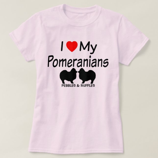 I Kärlek My TWO Pomeranian Hundar Tee Shirt (Design framsida)