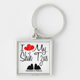 I Kärlek My Two Shih Tzu Hundar Keychain Fyrkantig Silverfärgad Nyckelring
