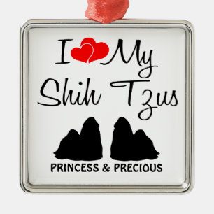 I Kärlek My Two Shih Tzus Julgransprydnad Metall