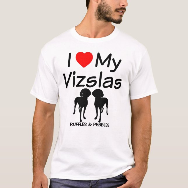 I Kärlek My TWO Vizsla Hundar T-shirt (Framsida)