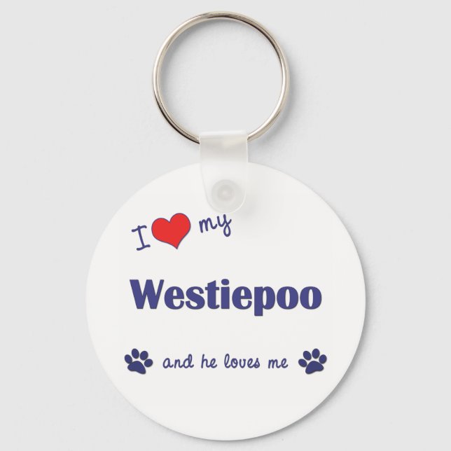 I Kärlek My Westiepoo (manlig Hund) Nyckelring (Framsida)