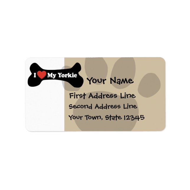 I Kärlek My Yorkie - Hund Bone Adressetikett (Framsidan)