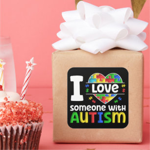 I Kärlek någon med autism, gåva från autism och me Fyrkantigt Klistermärke