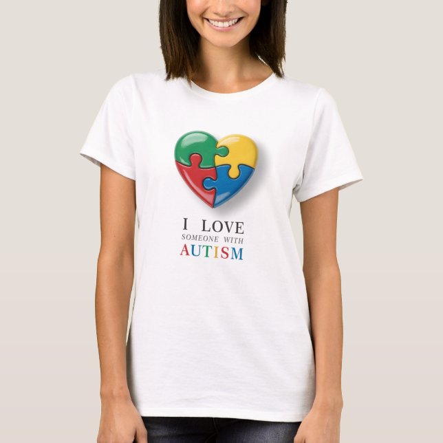 I Kärlek någon med autism - Puzzle Heart-symbol T Shirt (Framsida)