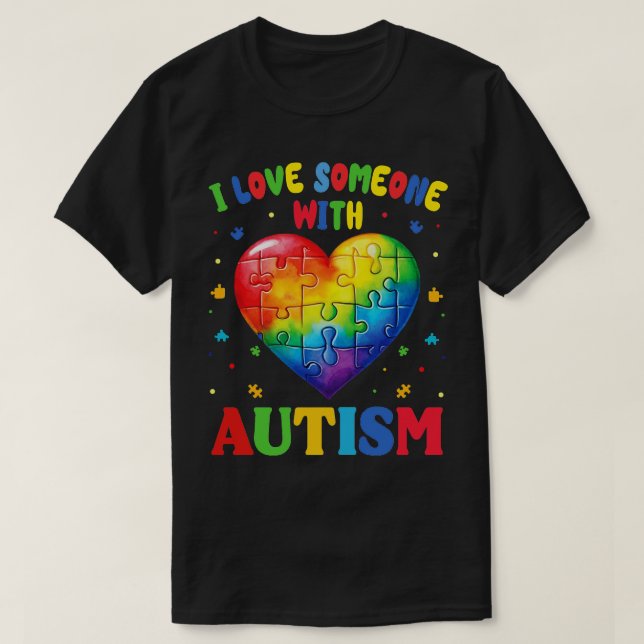 i kärlek någon med autism t shirt (Design framsida)