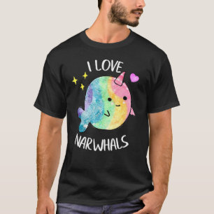 I Kärlek Narwhals Rainbow Whale Cute Sea Unicorn F T Shirt