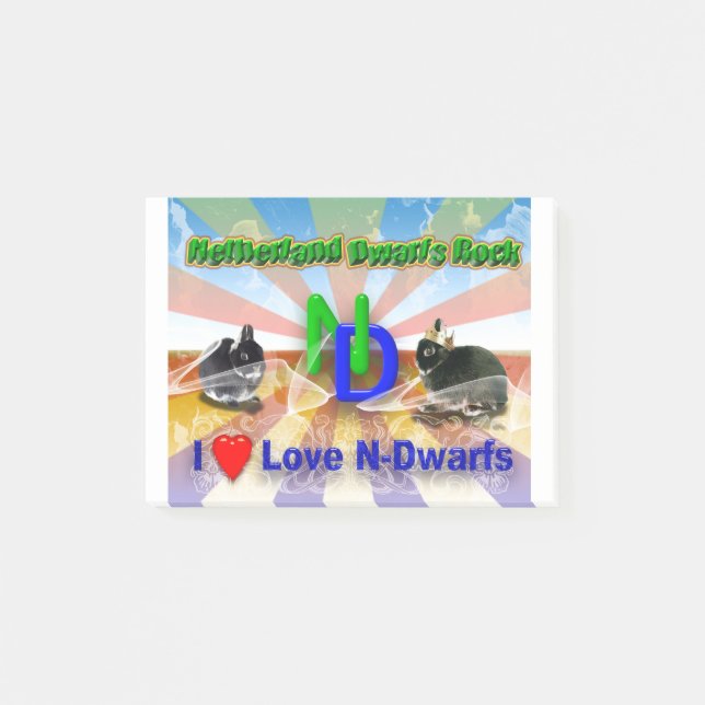 I kärlek Nederländerna Dwarf Bunnies Post-it Block (Framsida)