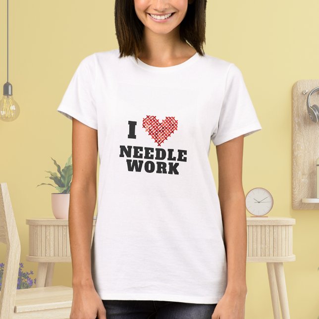 I Kärlek Needlework Kor Stitch Heart T Shirt (Skapare uppladdad)