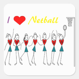 I Kärlek Netball Positions Stick figurer Fyrkantigt Klistermärke