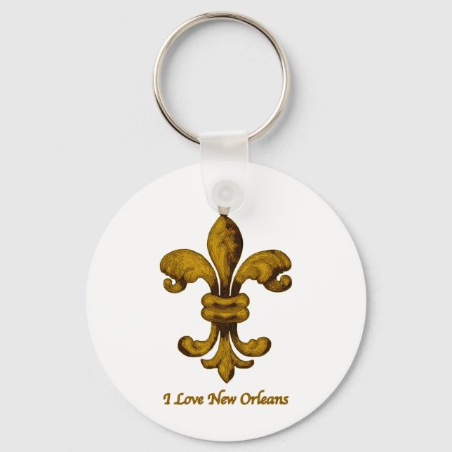 I kärlek New Orleans guld fleur de lis Nyckelring (Framsida)