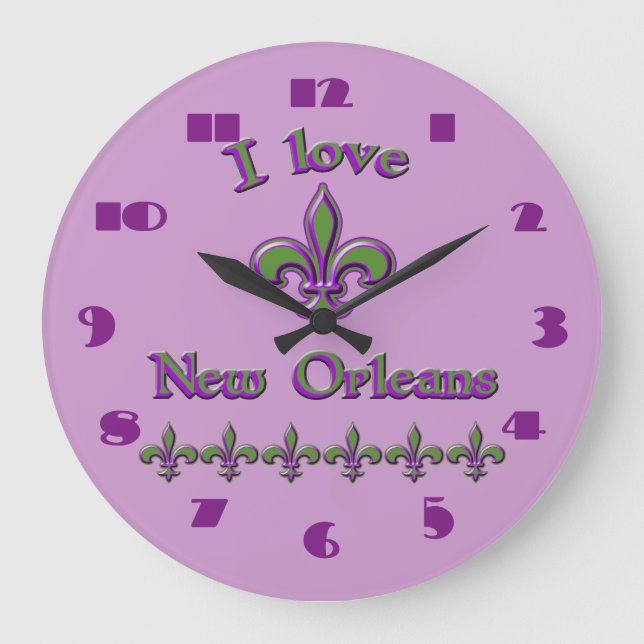I Kärlek New Orleans Wall Clock Stor Klocka (Framsida)