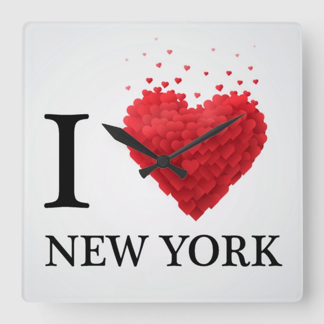 I Kärlek New York Hearts Fyrkantig Klocka (Framsida)