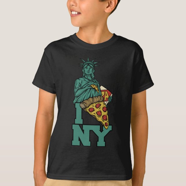I Kärlek New York Pizza Frihetsgudinnan USA Amerik T Shirt (Framsida)