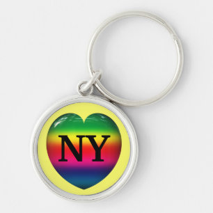 I Kärlek New York Rainbow Hjärtnyckelring Rund Silverfärgad Nyckelring