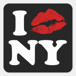 I Kärlek New York | Red Lipstick Kissing Läppar xx Fyrkantigt Klistermärke