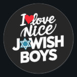 I Kärlek Nice Jewish Boys Judar Hebrews Hanukkah Runt Klistermärke<br><div class="desc">I Kärlek Nice,  judiska pojkar Judar,  hebreiska israeliterna Hanukkah</div>
