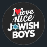 I Kärlek Nice Jewish Boys Judar Hebrews Hanukkah Runt Klistermärke<br><div class="desc">I Kärlek Nice,  judiska pojkar Judar,  hebreiska israeliterna Hanukkah</div>