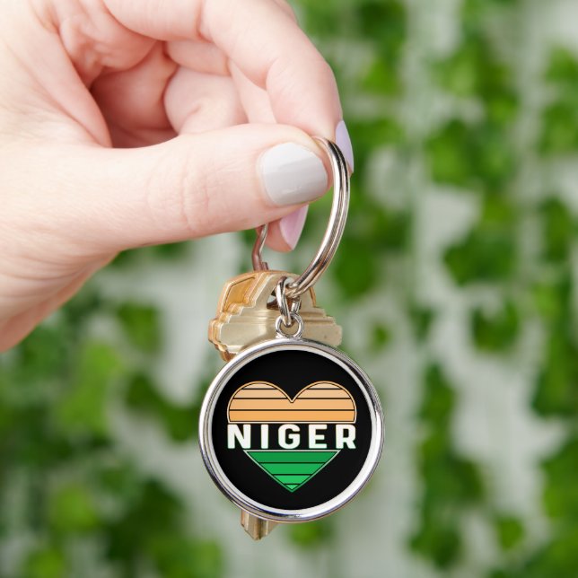 I Kärlek Niger, Nigerien Heart Rund Silverfärgad Nyckelring (Hand)
