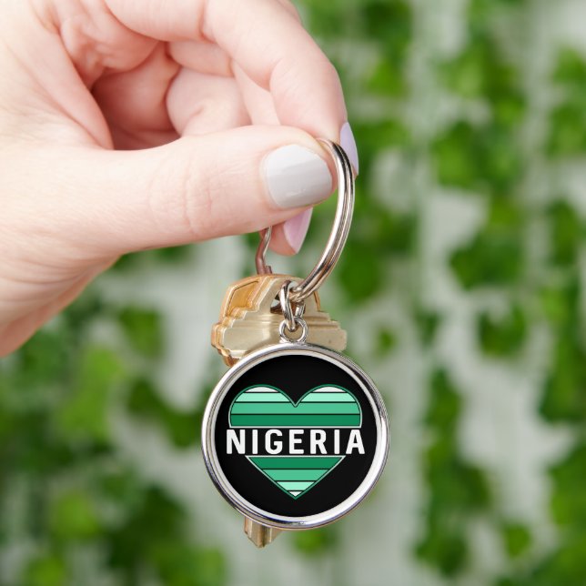 I Kärlek Nigeria, Nigerias hjärta Rund Silverfärgad Nyckelring (Hand)