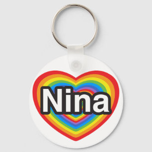 I kärlek Nina. Jag kärlek du Nina. Hjärta Nyckelring