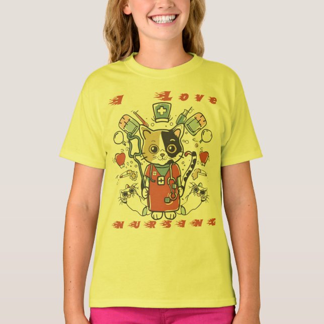 I Kärlek Nursing - Cat Nurse T Shirt (Framsida)