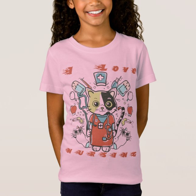 I Kärlek Nursing - Cat Nurse T Shirt (Framsida)