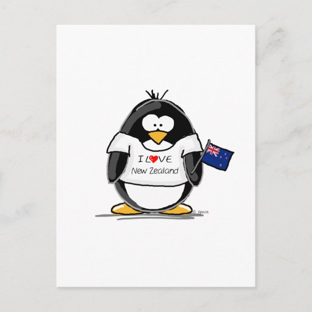 I Kärlek Nya Zeeland Penguin Vykort (Framsida)