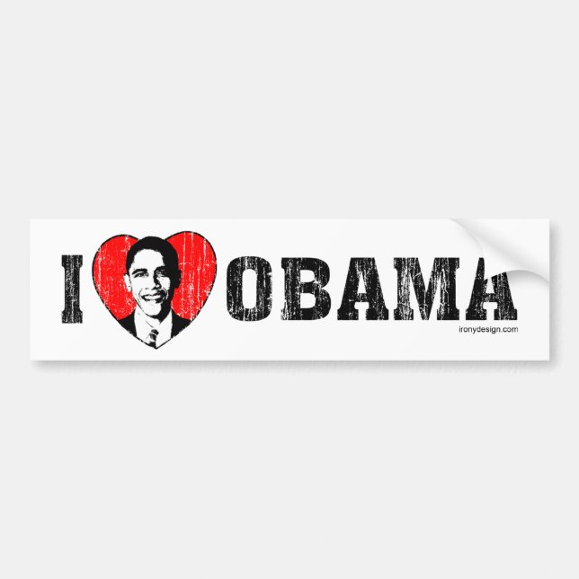 I Kärlek Obama Bumper Stickers Bildekal (Framsidan)