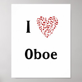 I Kärlek Oboe Red Heart of Musik noter Poster