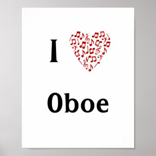 I Kärlek Oboe Red Heart of Musik noter Poster