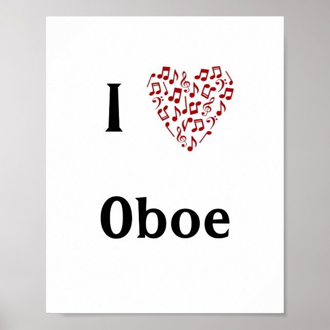 I Kärlek Oboe Red Heart of Musik noter Poster (Framsidan)