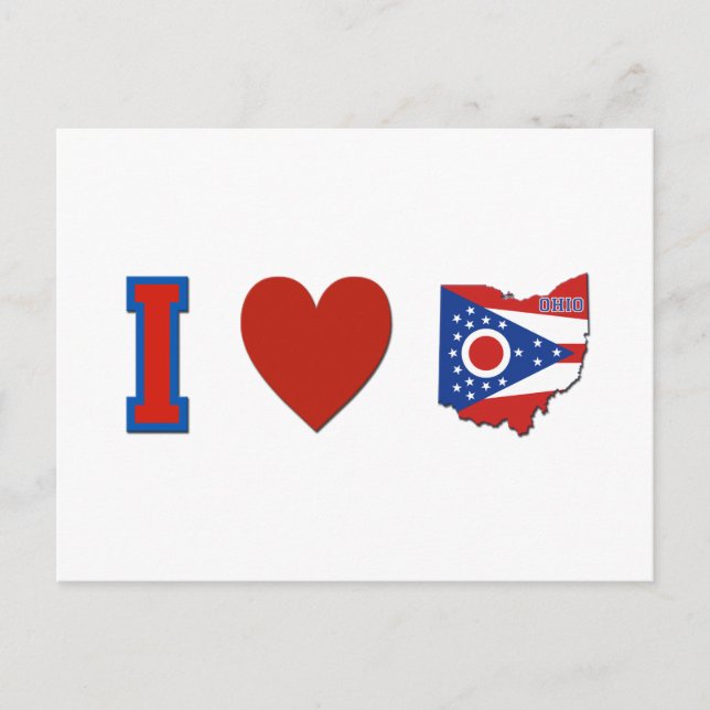 I Kärlek Ohio Shaped Statlig flagga och Big Red He Vykort (Framsida)