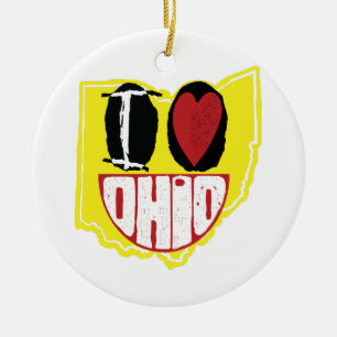 I Kärlek Ohio Smiling Lycklig Ansikte Julgransprydnad Keramik